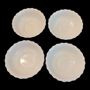 VTG 4 Arcopal France Trianon White Opalware Scallop Swirl Coupe Soup Bowls